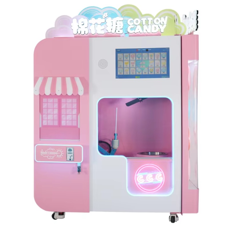 Candy Floss Machine Commercial - 業務用ピンク色の綿菓子製造ロボット、自動綿菓子販売機