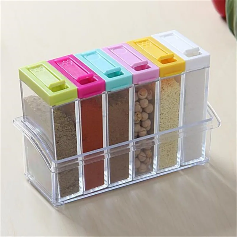 Commercial Kitchen Organization - 透明調味料 6 グリッド調味料ボックス 6 個セットキッチン用品ペットボトル塩 MSG