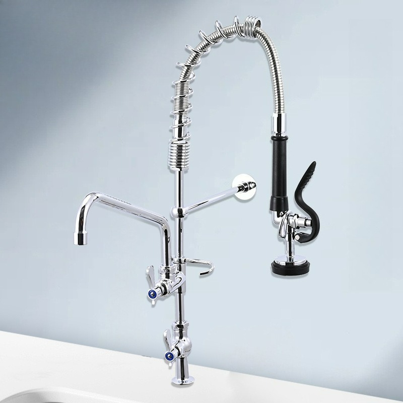 Commercial Kitchen Faucet - 業務用厨房用単水栓プレリンスシンク水栓ミキサー、スイングノズル付き、シングルホール、デュアルレバーハンドル、レストラン向け