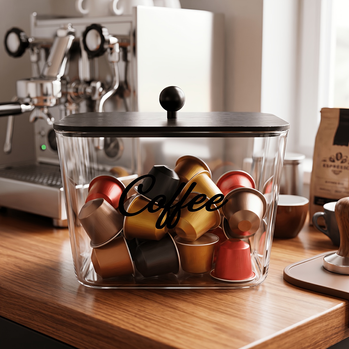 Commercial Kitchen Organization - 蓋付きコーヒーポッドホルダー プラスチック製収納ボックス Kカップオーガナイザー 大容量 キッチンカウンター、カフェバーオーガナイザー用