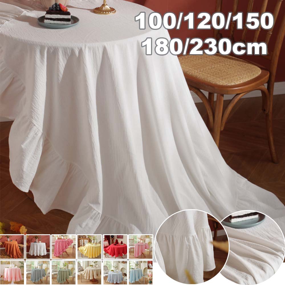 Commercial Dishwasher Table - ソリッドカラーラウンドテーブルクロス洗浄綿フリルエッジテーブルカバーダイニングコーヒーテーブルキッチンウェディングパーティー用100/180/230センチ