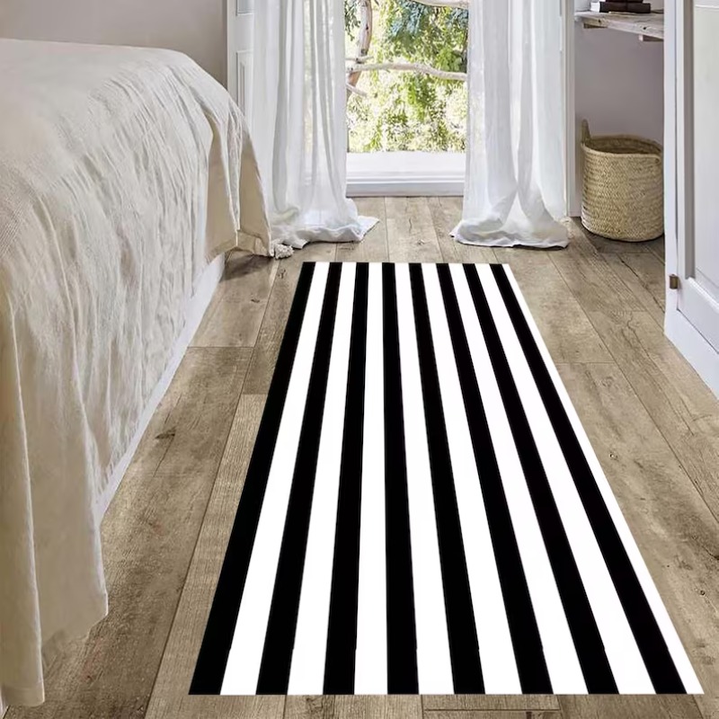 Commercial Kitchen Mats - 黒白ストライプ柄ランナーラグ寝室ルームベッドブランケットシューズルームリビングルーム寝室キッチン洗えるカーペットマット