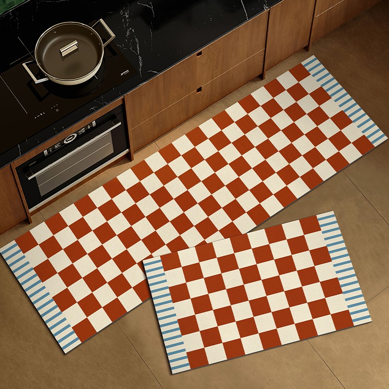 Commercial Kitchen Mats - ヴィンテージ風チェック柄キッチンフロアマット滑り止めロングストリップランナーラグ油汚れ防止防水拭き取り可能洗濯可能カーペットラグアルフォンブラコシーナ