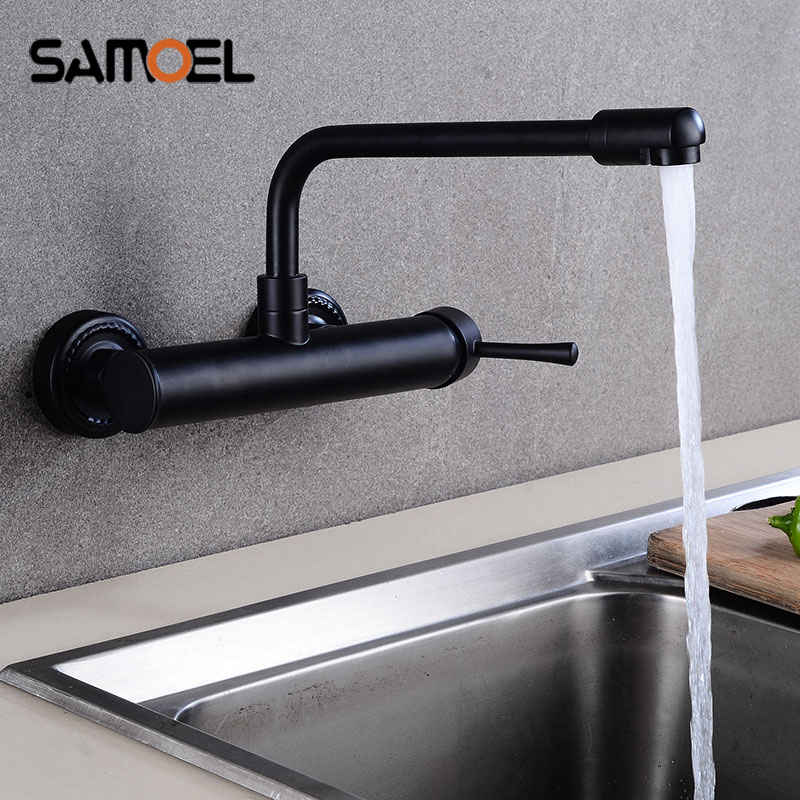 新着真鍮壁掛け黒キッチンミキサーデュアル穴シングルハンドルキ - Commercial Kitchen Faucet のレビューと価格