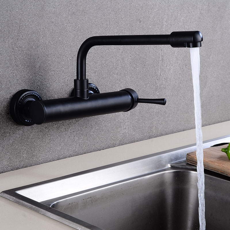 新着真鍮壁掛け黒キッチンミキサーデュアル穴シングルハンドルキ - Commercial Kitchen Faucet のレビューと価格