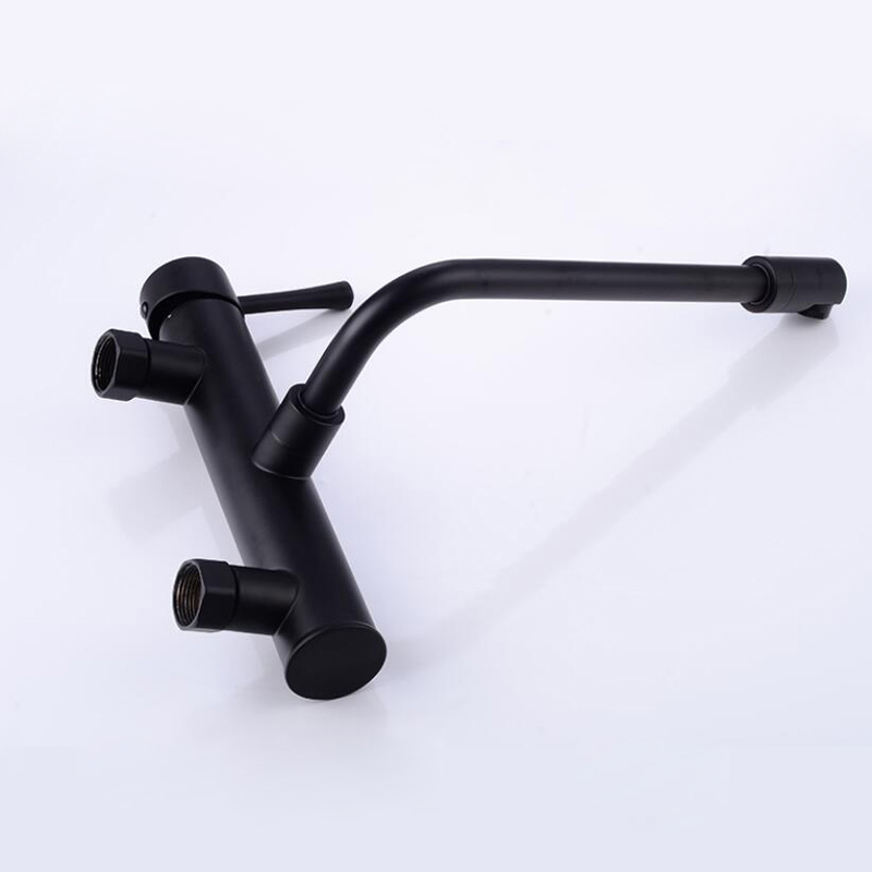 新着真鍮壁掛け黒キッチンミキサーデュアル穴シングルハンドルキ - Commercial Kitchen Faucet のレビューと価格