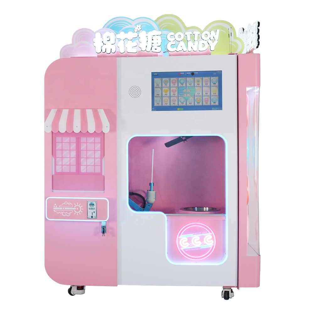 業務用ピンク色の綿菓子製造ロボット、自動綿菓子販売機 - Candy Floss Machine Commercial のレビューと価格