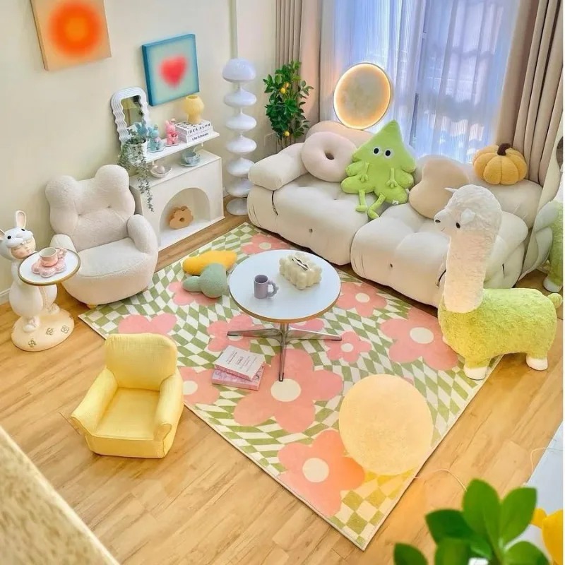 ピンクブルーチェッカーボードベッドサイドカーペットかわいいド - Commercial Dishwasher Table のレビューと価格