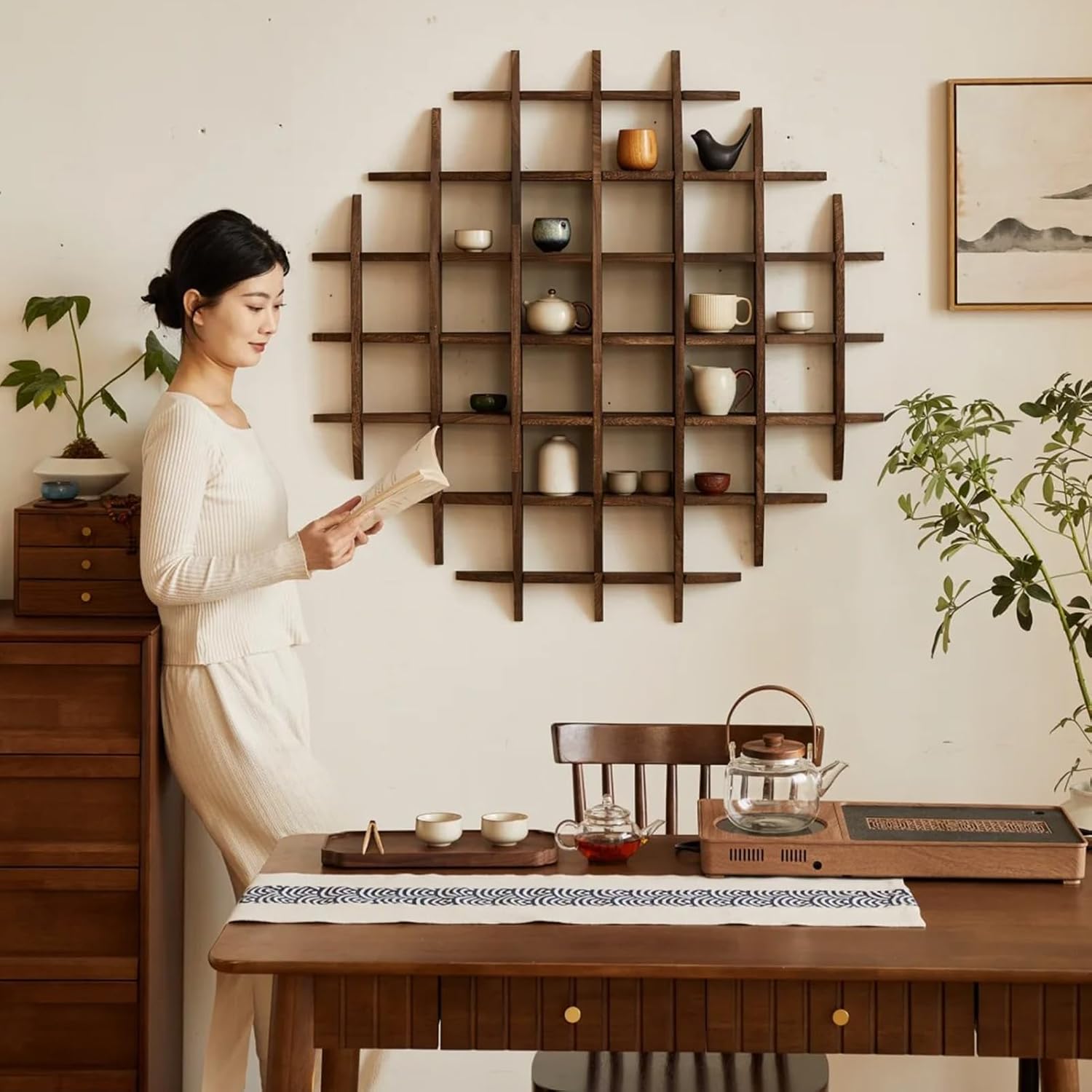 無垢材中国茶カップホルダー壁掛けティーポットディスプレイスタ - Commercial Kitchen Wall のレビューと価格
