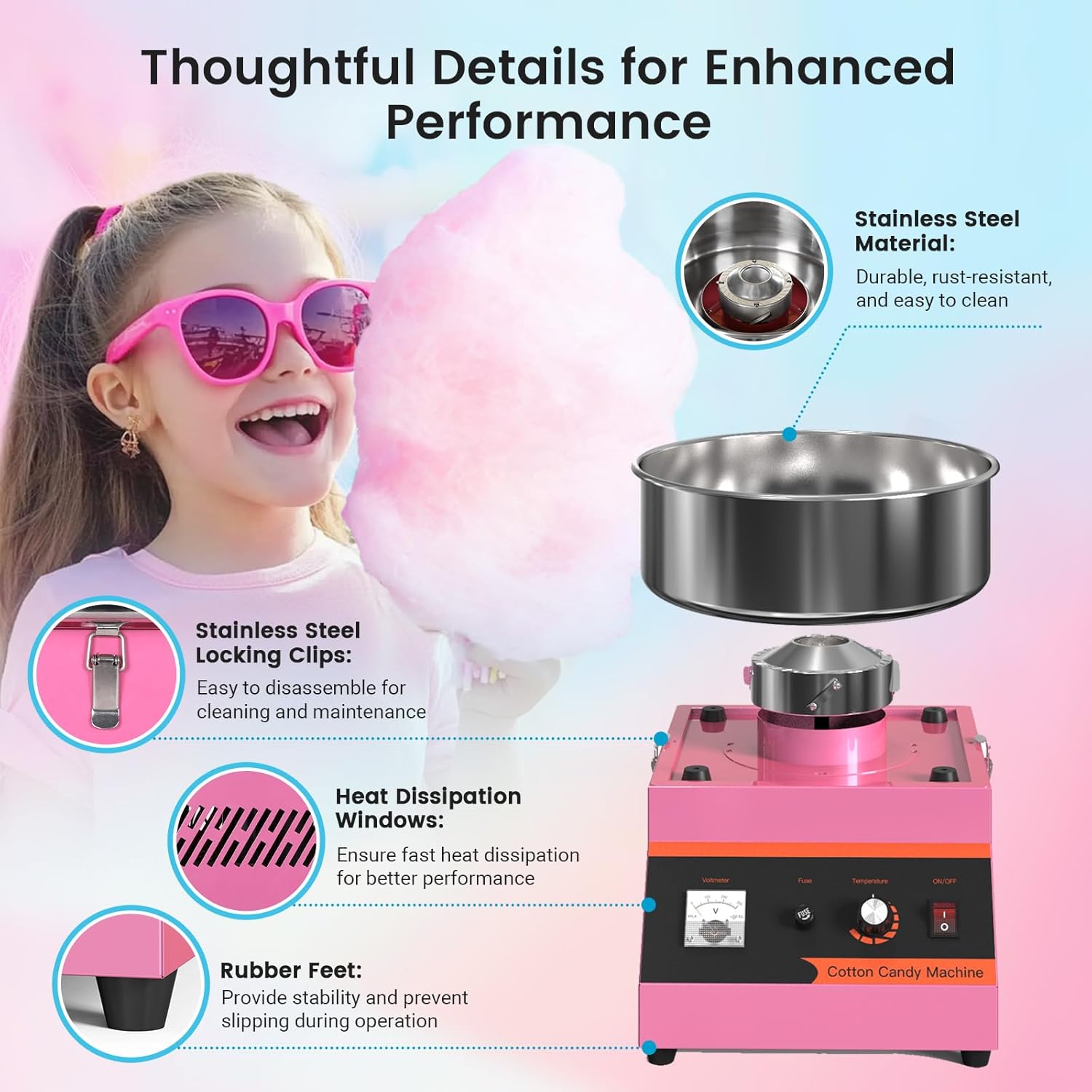 MHT2電動綿菓子製造機 1000W 業務用レトロ綿菓子メー - Candy Floss Machine Commercial のレビューと価格