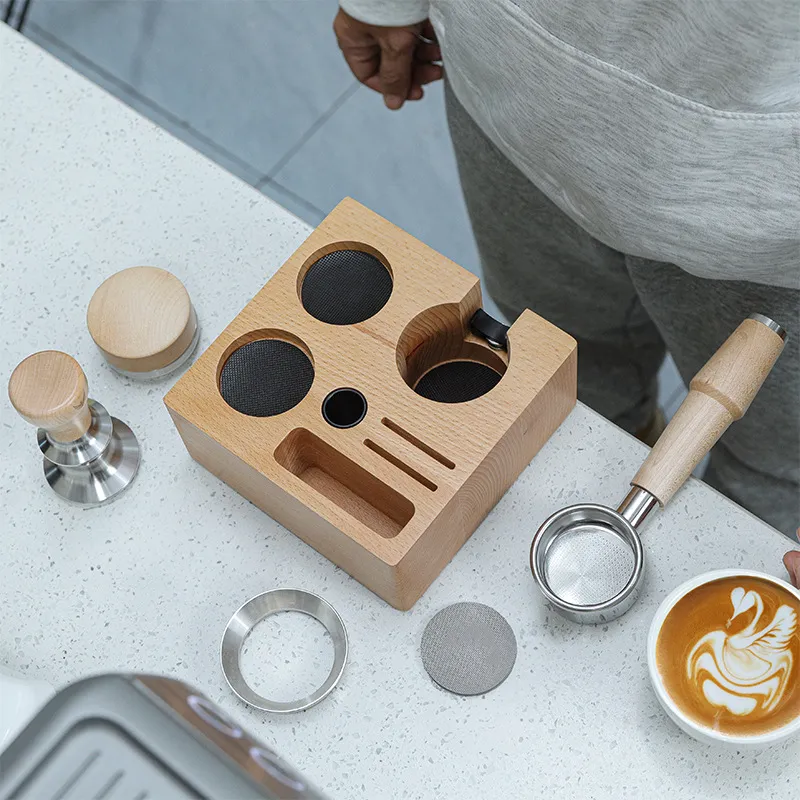 ウォールナットウッド製コーヒープレススタンド 多機能収納ベー - Commercial Kitchen Utensil Storage のレビューと価格