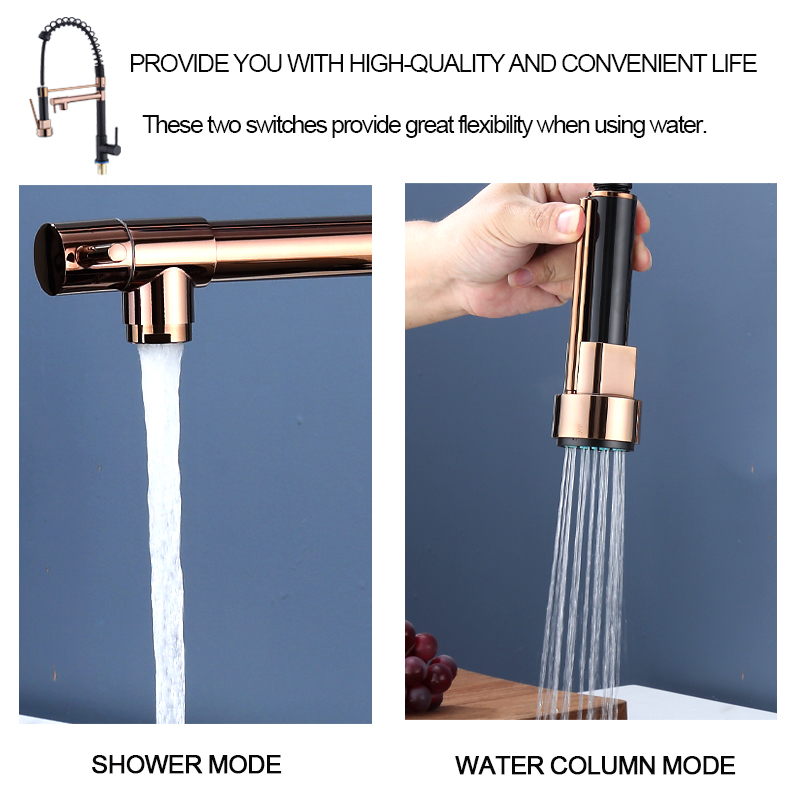 1pc 多機能ブラックローズゴールドダブルアウトレット引き出 - Commercial Kitchen Faucet のレビューと価格