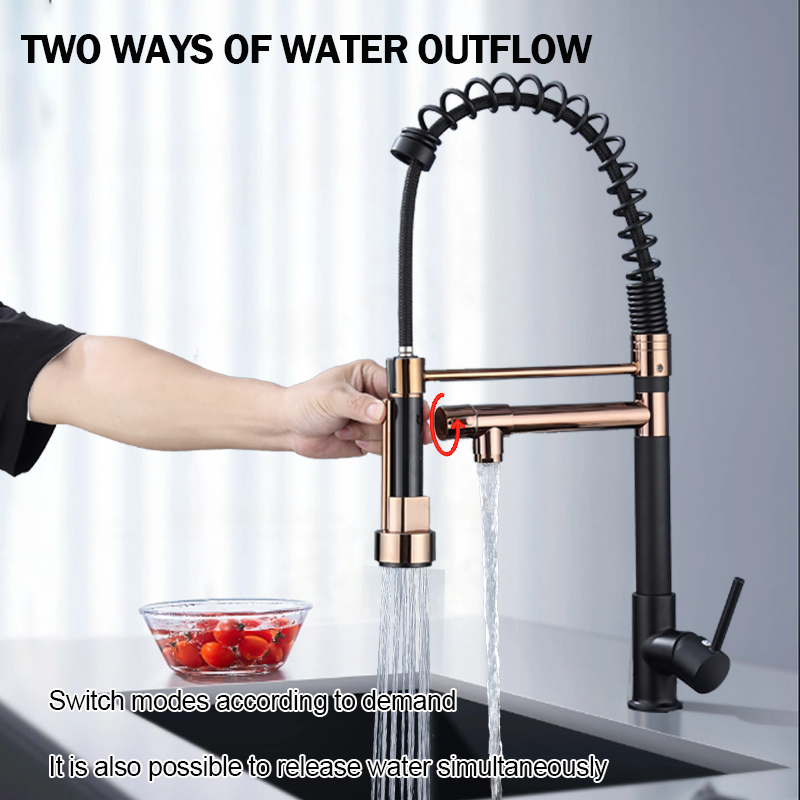 1pc 多機能ブラックローズゴールドダブルアウトレット引き出 - Commercial Kitchen Faucet のレビューと価格