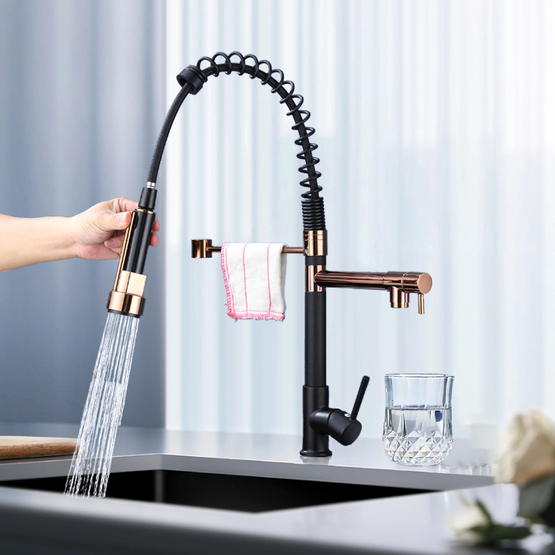 1pc 多機能ブラックローズゴールドダブルアウトレット引き出 - Commercial Kitchen Faucet のレビューと価格