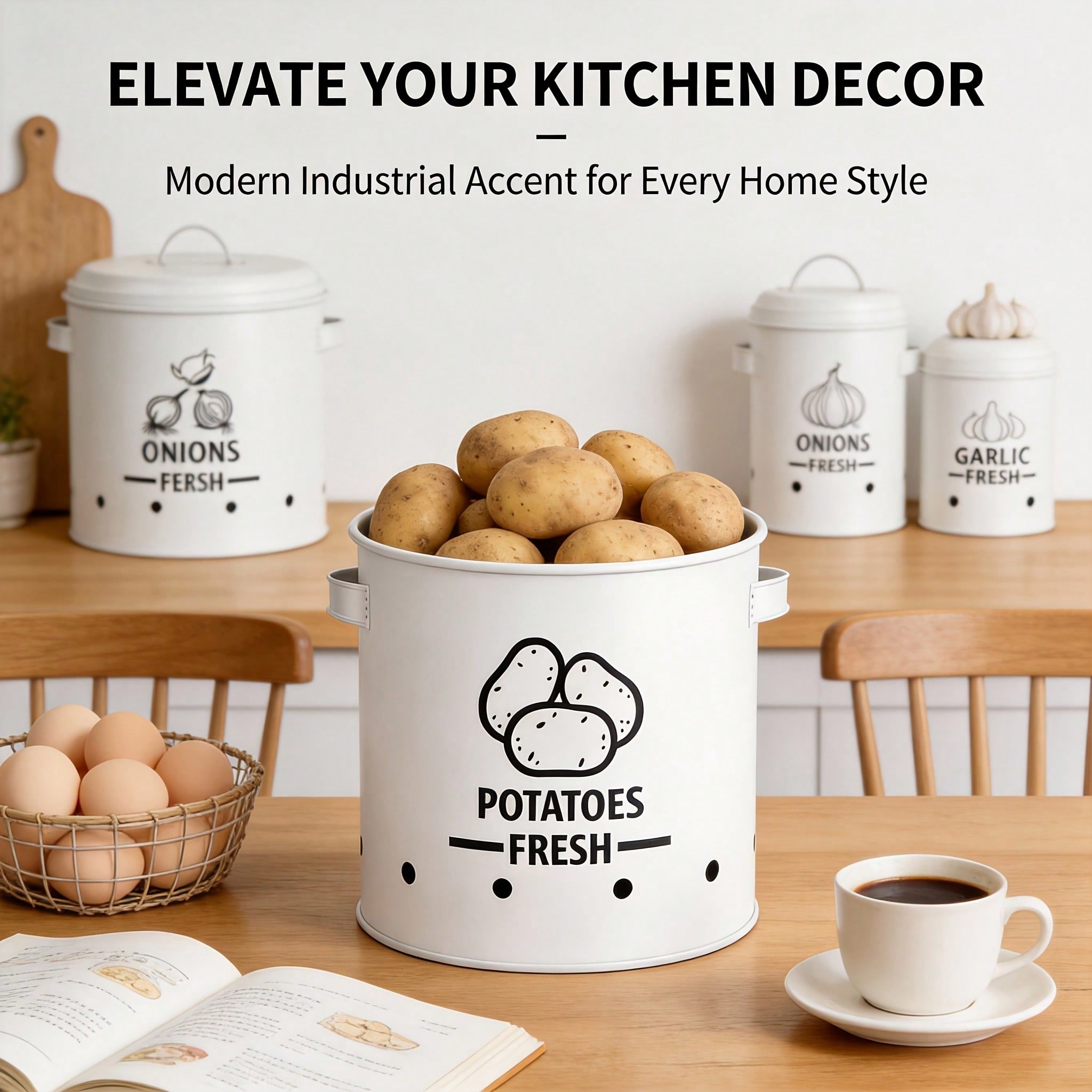 ポテト・オニオン・ガーリック収納ビンセット、ファームハウス風 - Commercial Kitchen Organization のレビューと価格