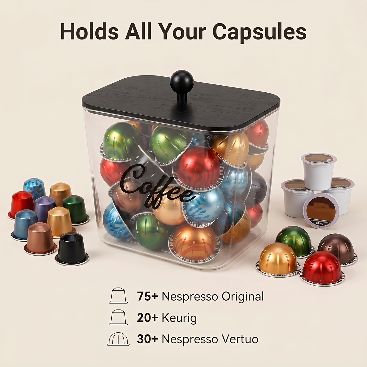 蓋付きコーヒーポッドホルダー プラスチック製収納ボックス K - Commercial Kitchen Organization のレビューと価格