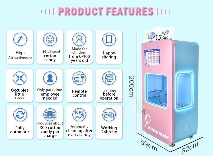屋外全自動綿菓子製造販売機 36種類の花型スマート現金硬貨挿 - Candy Floss Machine Commercial のレビューと価格