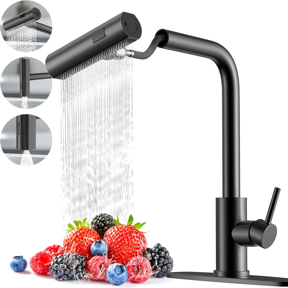 1 PC ブラックキッチン蛇口プルダウンスプレー付き、滝キッ - Commercial Kitchen Faucet のレビューと価格