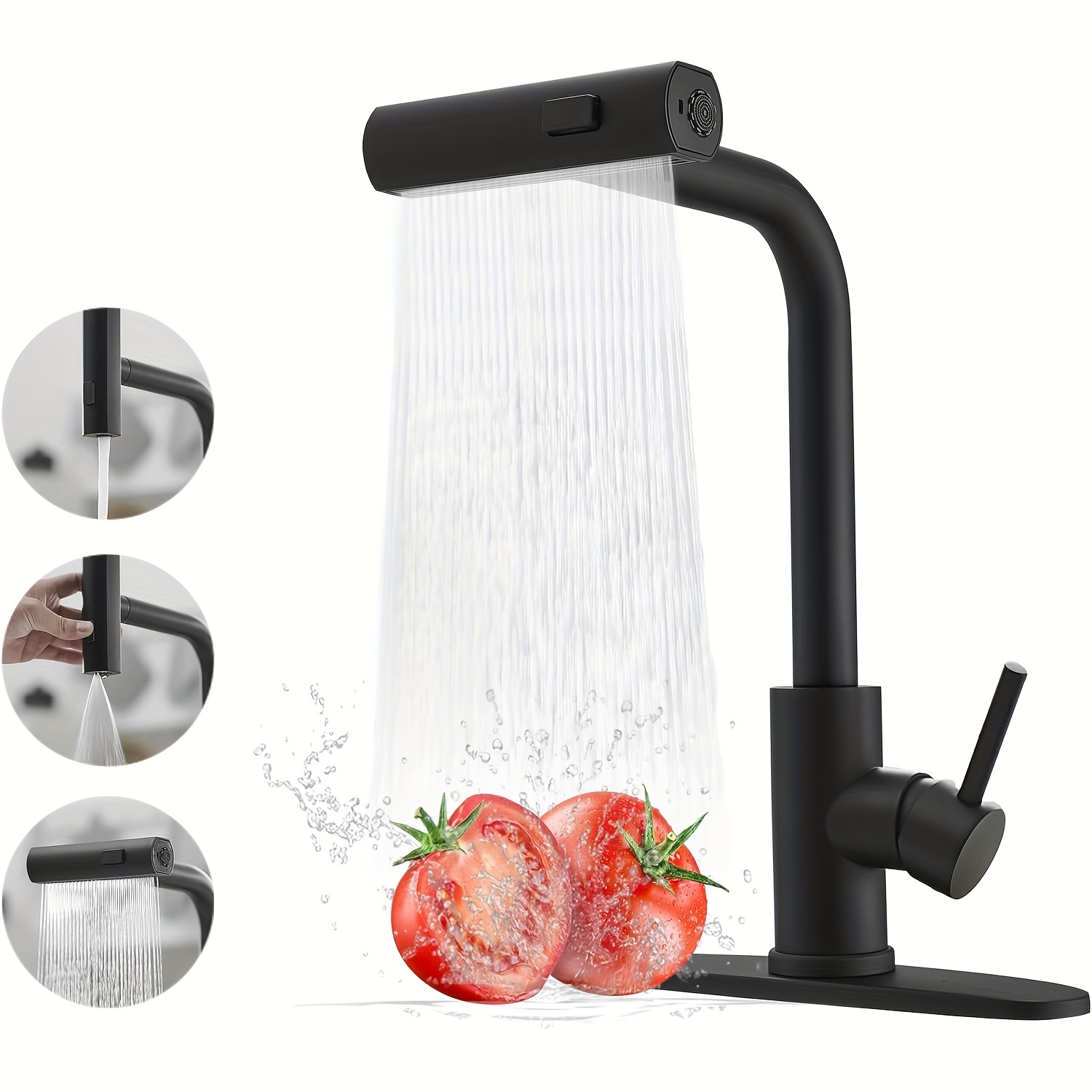 1 PC ブラックキッチン蛇口プルダウンスプレー付き、滝キッ - Commercial Kitchen Faucet のレビューと価格