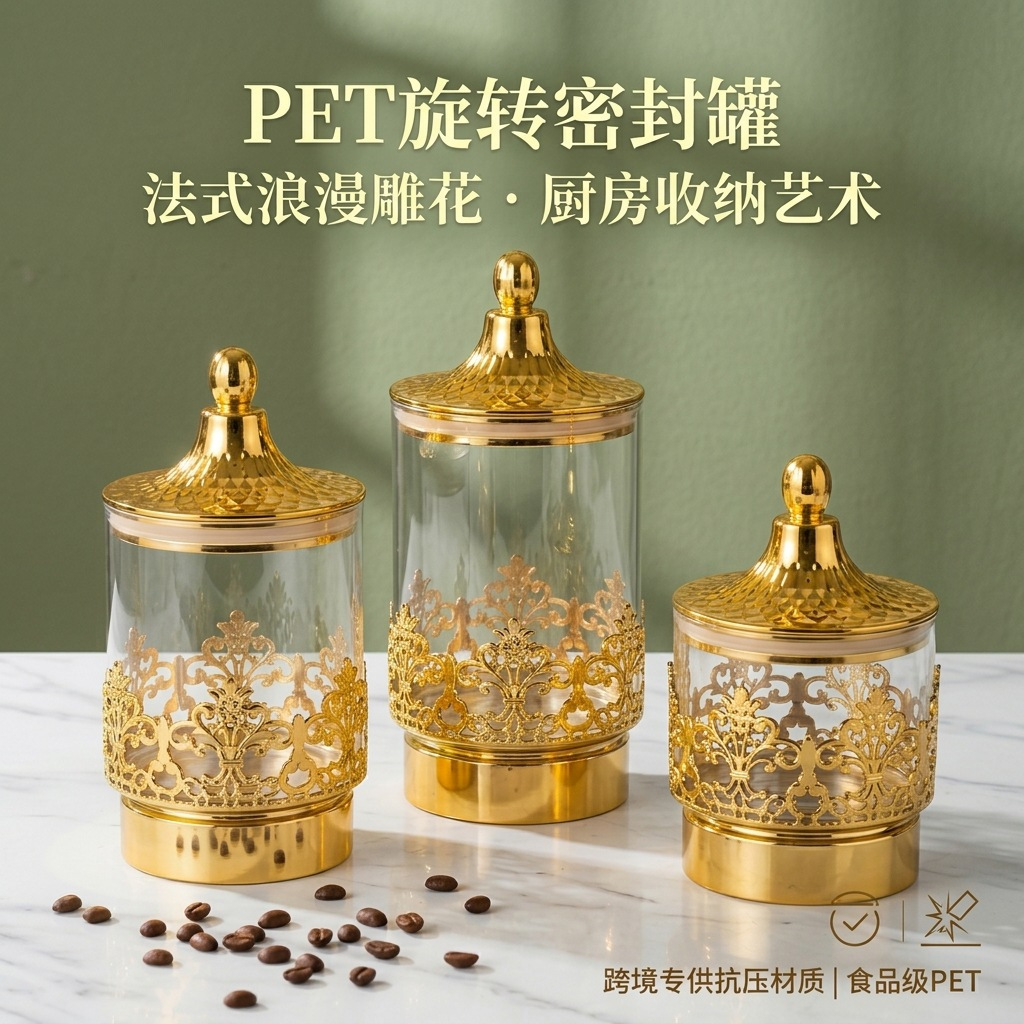 ヨーロッパの透明な金メッキ回転式密閉缶スナック茶葉収納タンク - Commercial Kitchen Organization のレビューと価格
