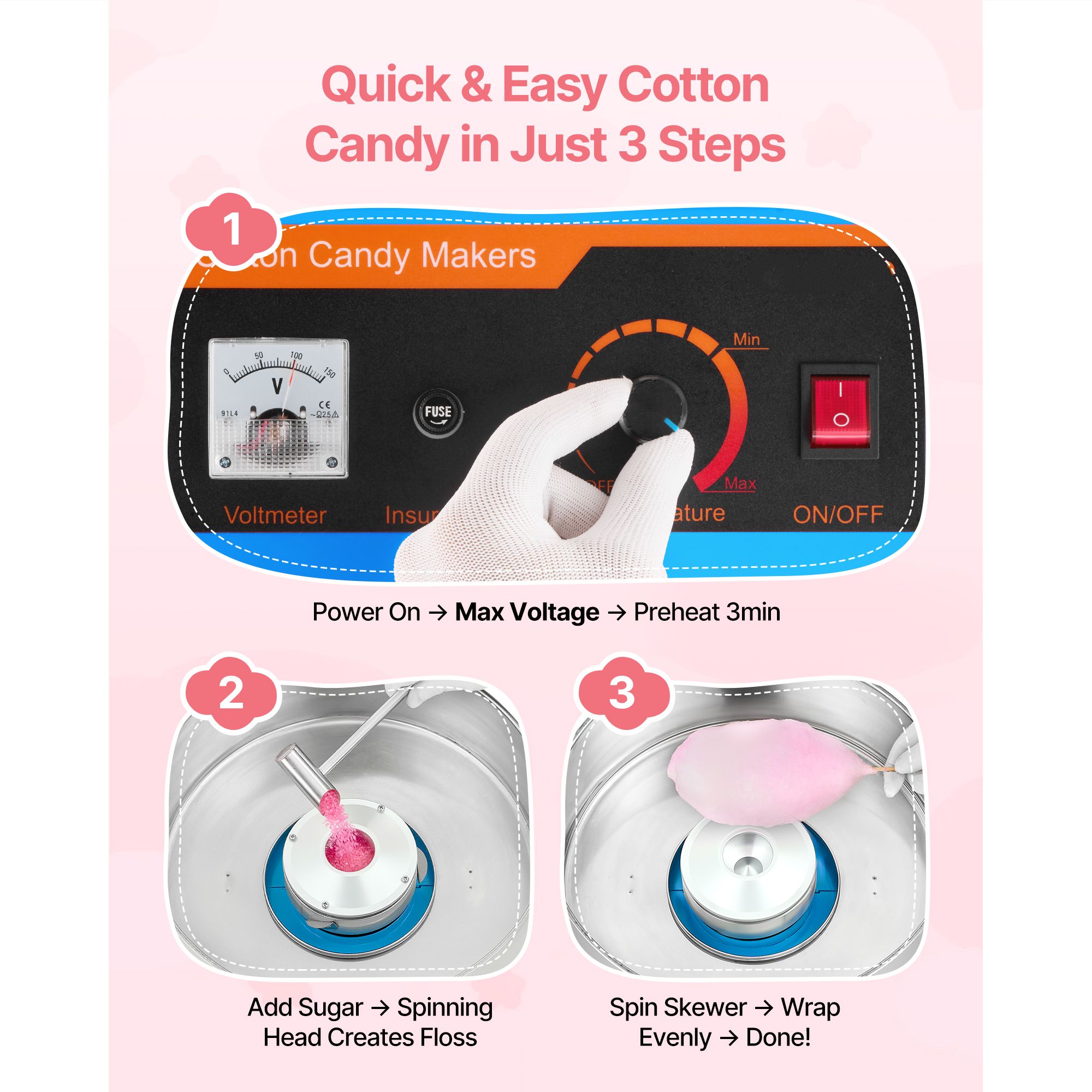 電動綿菓子機、1000W電動綿菓子メーカー（カバー付き）、業 - Candy Floss Machine Commercial のレビューと価格