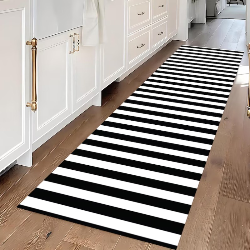 黒白ストライプ柄ランナーラグ寝室ルームベッドブランケットシュ - Commercial Kitchen Mats のレビューと価格