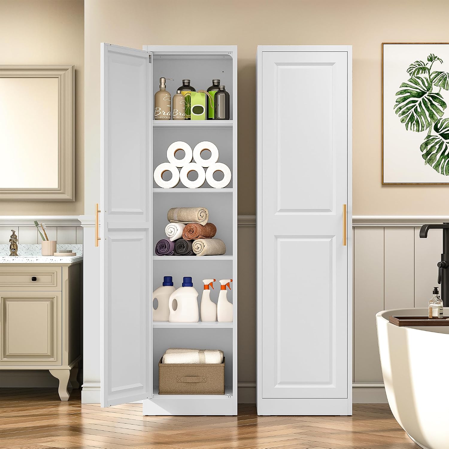 背の高い細長い収納キャビネット、1ドア5段、スリムキッチンパ - Commercial Kitchen Organization のレビューと価格