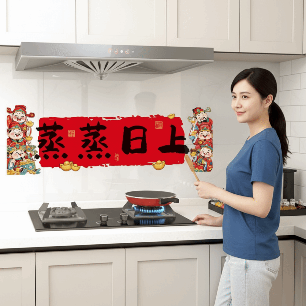 かわいい馬年耐油ステッカー防水漫画キッチン壁ステッカー祝福  - Commercial Kitchen Wall のレビューと価格